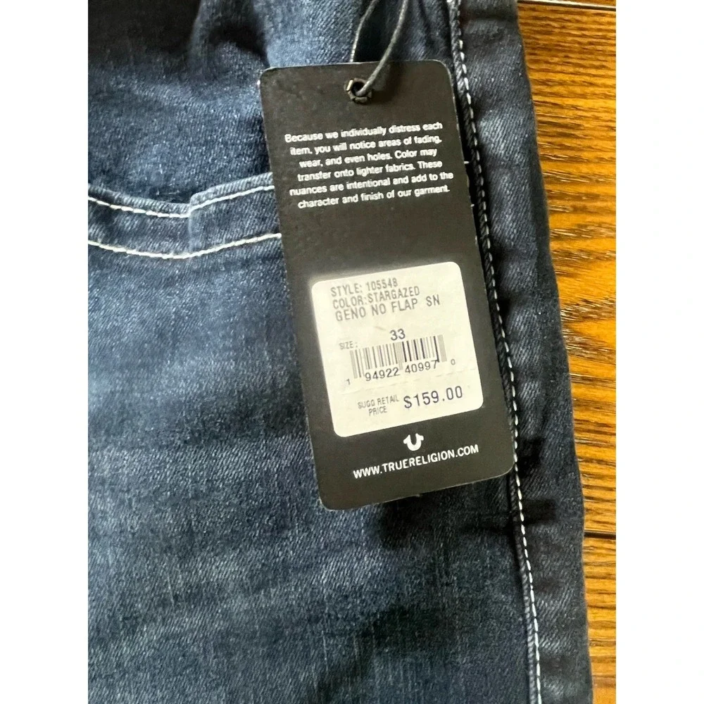 True Religion Geno Relaxed Slim Straight Leg Denim Jeans Men's 33 Blue No Flap